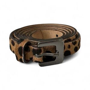 Talbots Calf Hair Leather Leopard Print Skinny Belt Size XL Dark Brown and Tan